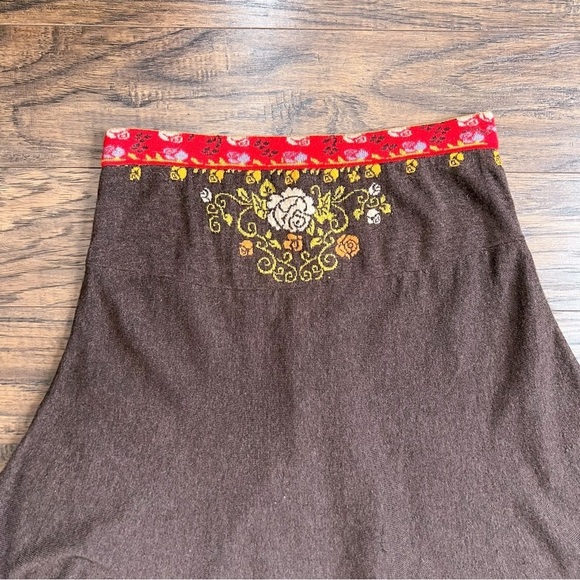 IVKO Woman • floral jacquard skirt brown wool knit flare Serbia bohemian - Picture 11 of 12